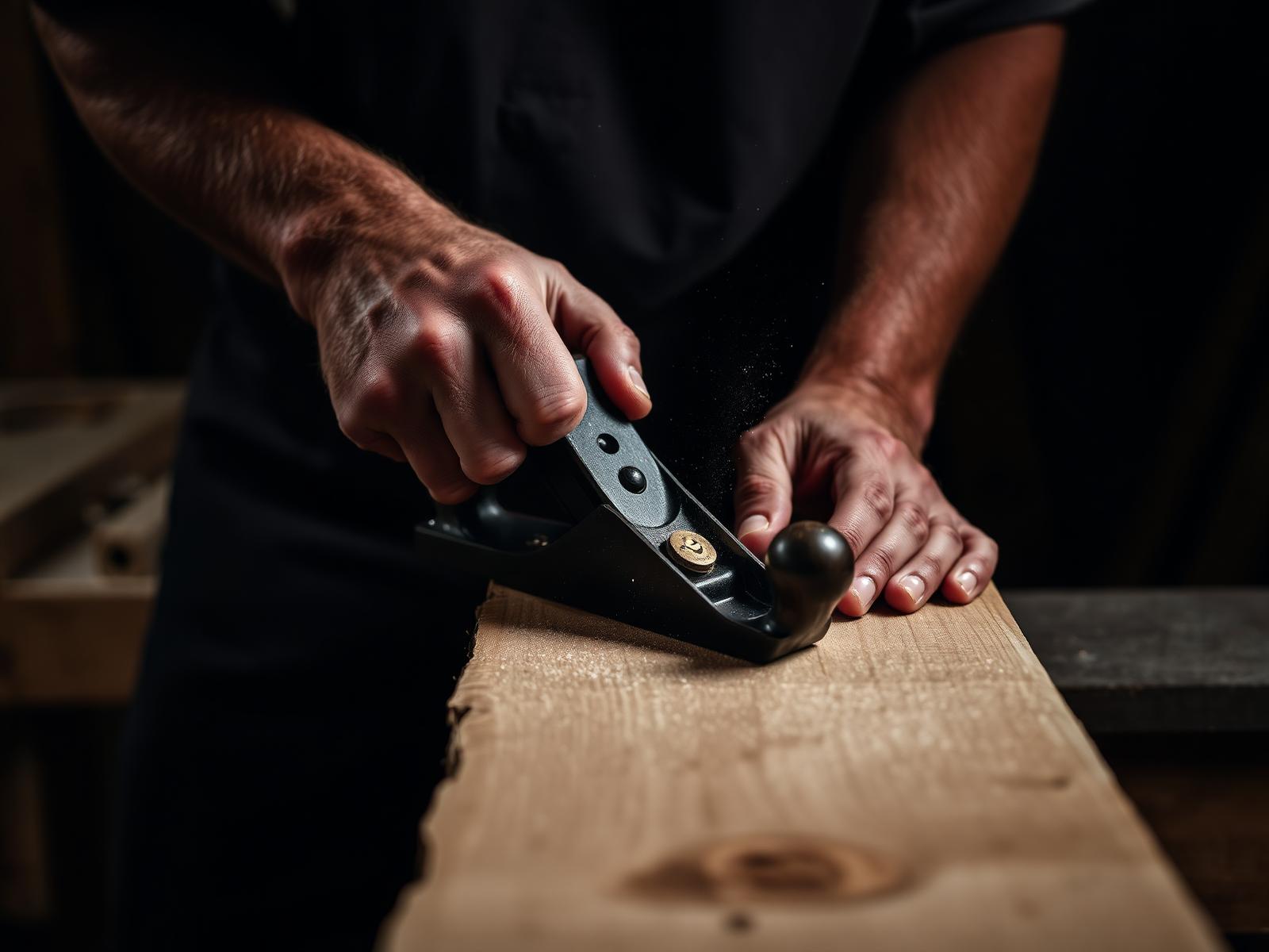 Carpenter hand-planing hardwood